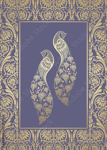 peacocks, feathers ,wedding card design, royal India	