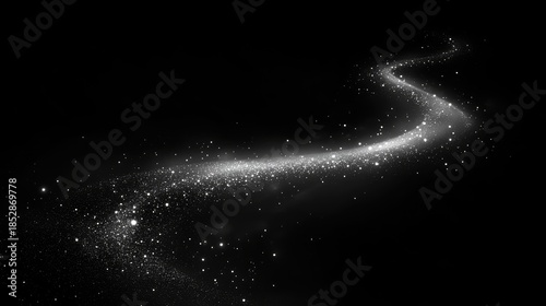 Ethereal shimmer: a captivating trail of stardust on a pitch-black expanse