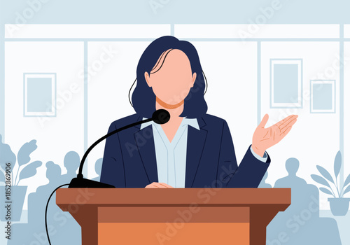 Confident speaker delivering an engaging presentation at a business conference, effectively communicating ideas with clear and impactful public speaking