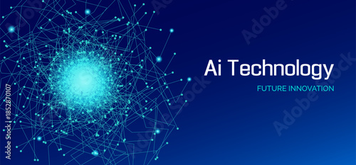 AI technology abstract vector background. Future innovation creative blue banner for artificial intelligence presentation, conference, summit
