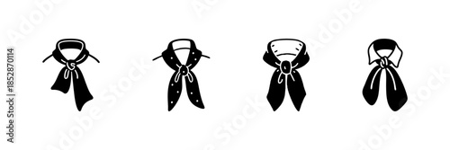 Neck Scarf Styles In Hand Drawn Style Set. Fashion Accessory, Knot Tying, Style Variation Doodle Sketch Collection. Elegant Wardrobe Addition. Isolated Vector Illustration