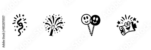 Party Celebration Icons In Hand Drawn Style Set. Festive Elements, Joyful Occasions, And Event Decorations Doodle Sketch Collection. Isolated Vector Illustration