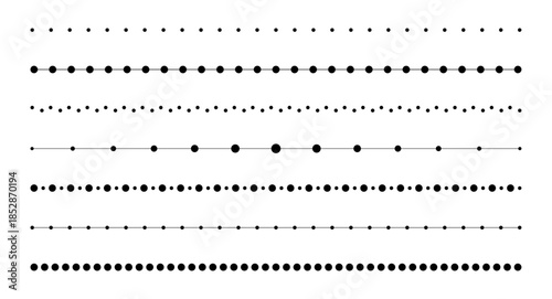 Decorative dotted dividers set. Abstract geometric minimal halftone border text separator vector lines