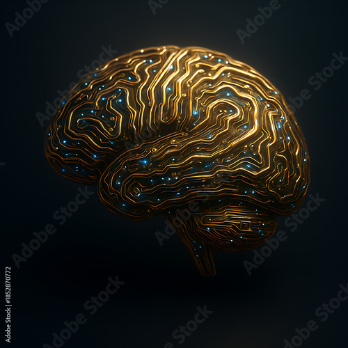 Digital Brain with Circuit Patterns Illuminating Technology Concept