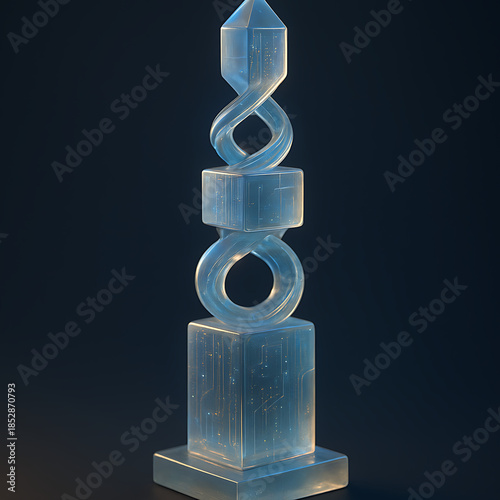 Abstract Glass Sculpture with Futuristic Design and Glow