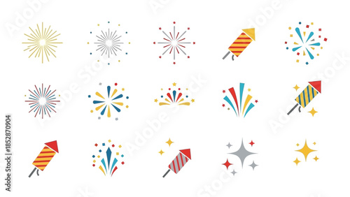 Explosive Celebration Icons Fireworks, Rockets, and Sparklers for Festive Displays
