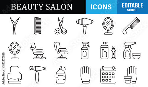 Makeup and hair salon outline icon pack