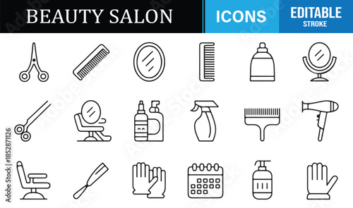 Hairdressing and spa editable line icons
