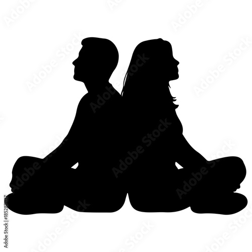 Couple meditating back to back in silhouette Vector