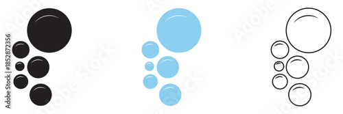 Water Bubbles icon.  Oxygen sphere pictogram. Clean wash suds concept. Blue and black blowing bubbles icon set.
