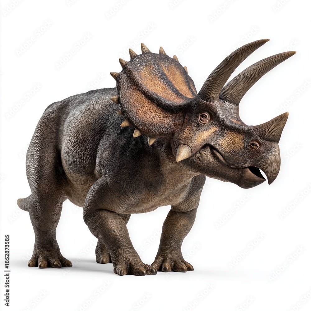 Fototapeta premium Realistic Triceratops Dinosaur 3D Model on White