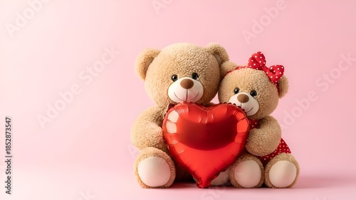 Teddy Bear Couple Holding Heart Balloon Valentine