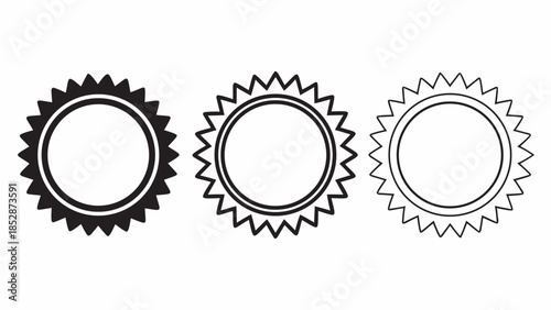 Set of three starburst award seal icons in black outline and filled styles