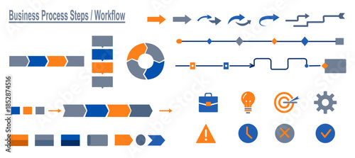 vector set of Business Process steps infographic elements, workflow diagram components 