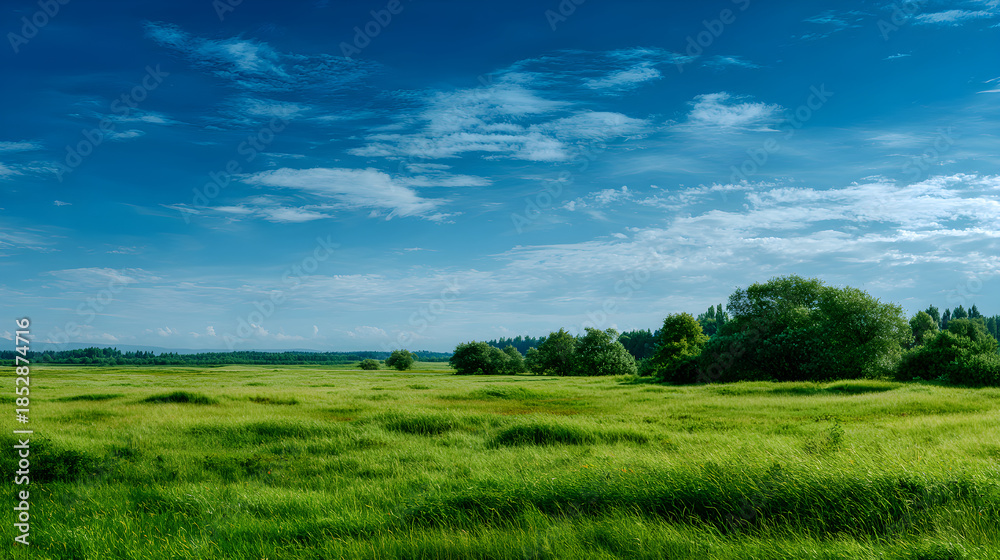 Obraz premium green field and blue sky