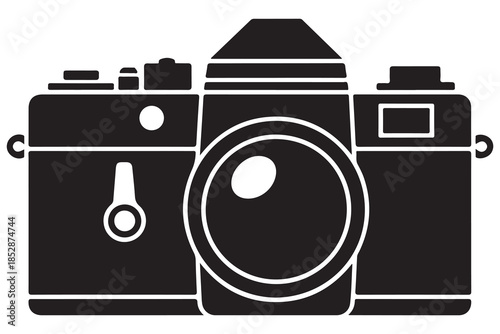 Camera silhouette illustration on white background
