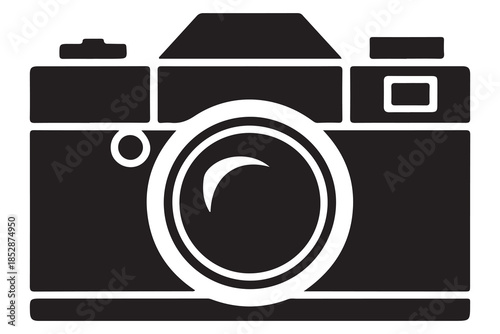 Camera silhouette illustration on white background
