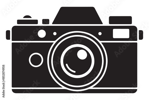 Camera silhouette illustration on white background
