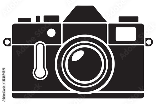 Camera silhouette illustration on white background
