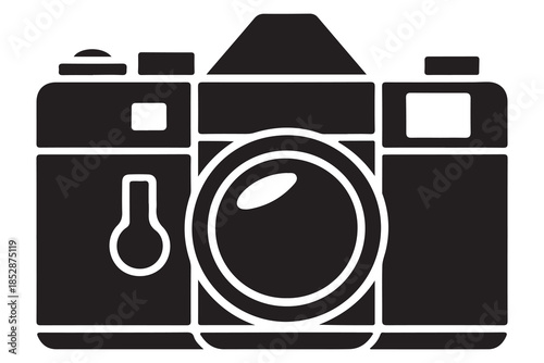 Camera silhouette illustration on white background
