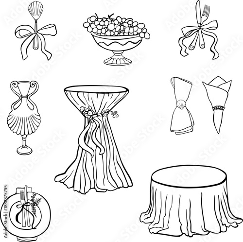Wedding Table Setting and Dinnerware Line Art Set