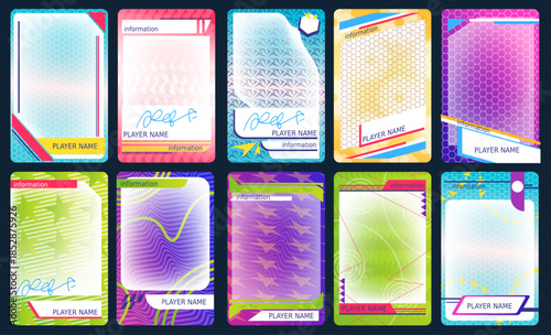 Sports trading card. Sport game cards, football basketball hockey players in frame template soccer player team badge design different athletes photo set classy vector illustration