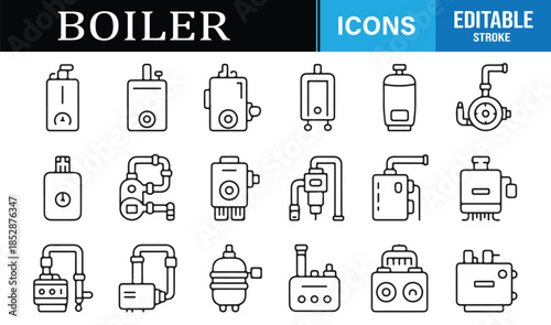 Modern boiler and HVAC outline icons