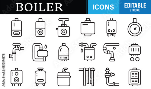 Heating equipment and boiler symbols set