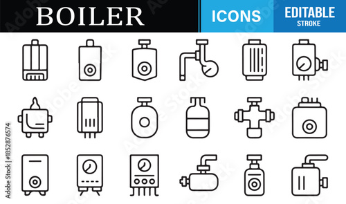 Technical boiler and plumbing line icons