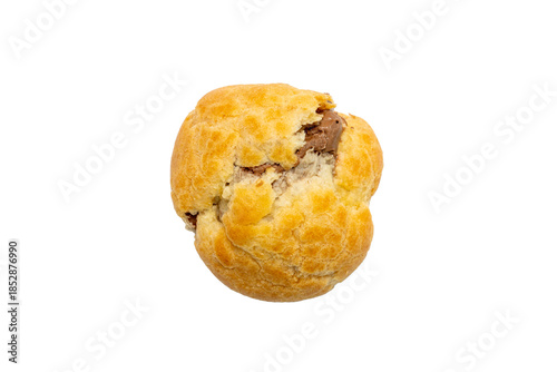 Profiterole or Eclairs chocolate isolated transparent background. Top view. PNG File.