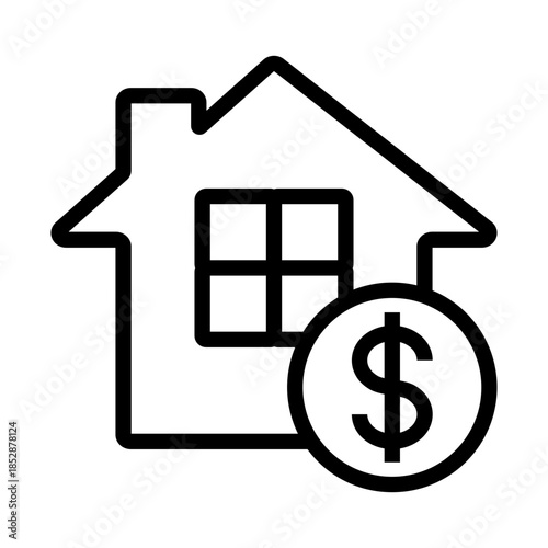 House outline icon with dollar symbol representing real estate investment, property value, home financing, or housing income concept.