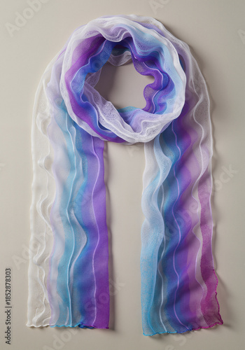 Elegant chiffon scarf in purple and blue gradient design  