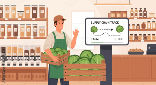 Farmer Holding Crates of Fresh Produce.