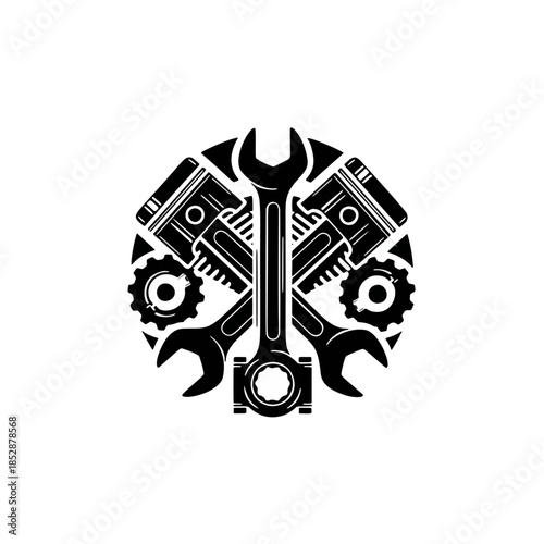 Automotive Repair and Maintenance Icon - Industrial Vehicle Engine Parts and Tools