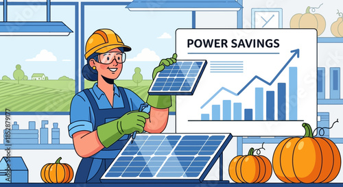 Man Holding Solar Panel with Graph.