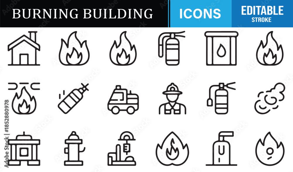 Fototapeta premium Emergency fire safety and alarm symbol collection