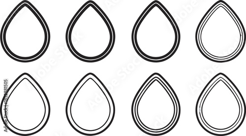 Collection of eight simple water drop outline shapes