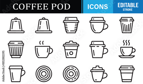 Takeaway coffee and capsule outline icons
