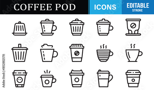 Minimal coffee pod line icons for design