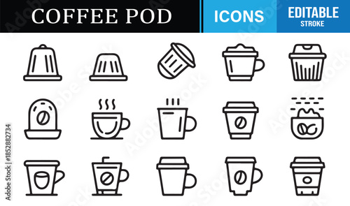 Coffee brewing and capsule outline icon pack