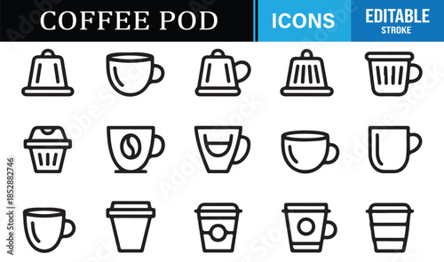 Café beverage and coffee pod symbol collection