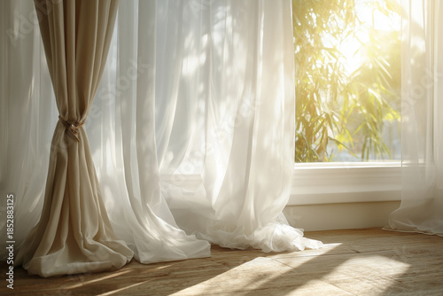 Sunlight through white curtains