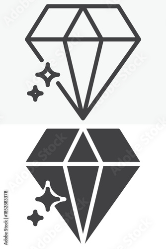 Diamond line and solid vector icon set