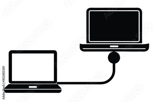 laptop lan connection vector icon silhouette