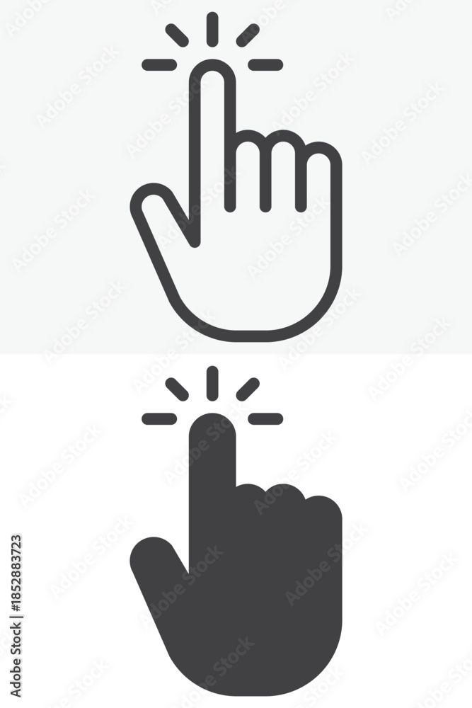 Fototapeta premium Click hand line and solid vector icon set