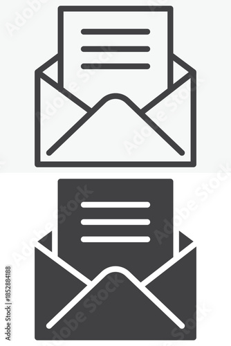 Open envelope mail line and solid vector icon set