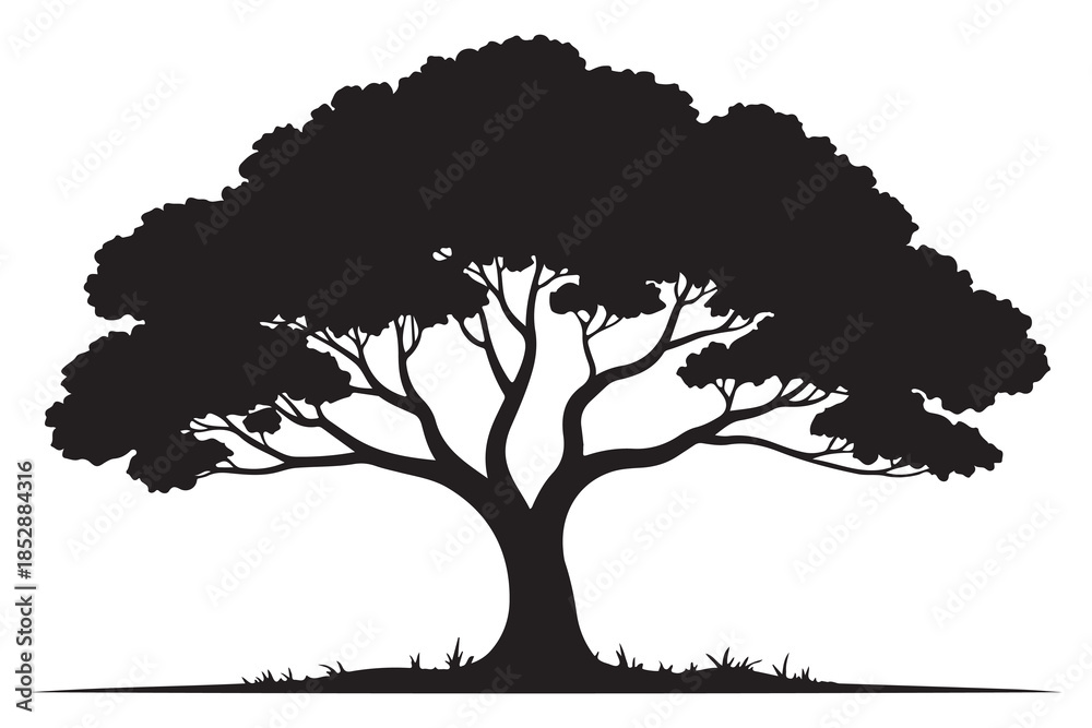 Fototapeta premium Beautiful leafy tree silhouette illustration featuring wide canopy and natural curved branches 