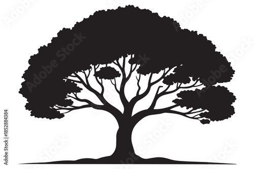 Beautiful leafy tree silhouette illustration featuring wide canopy and natural curved branches
