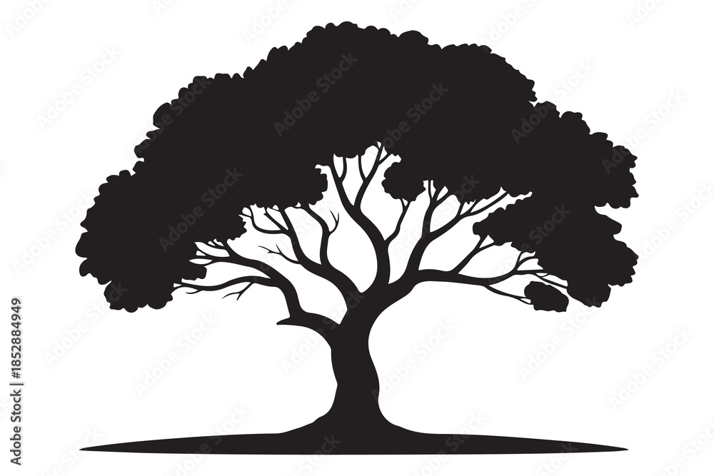 Fototapeta premium Beautiful leafy tree silhouette illustration featuring wide canopy and natural curved branches 