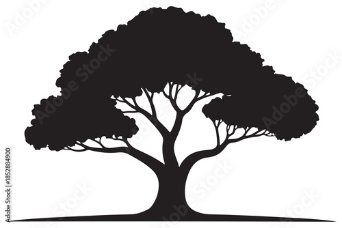 Beautiful leafy tree silhouette illustration featuring wide canopy and natural curved branches
